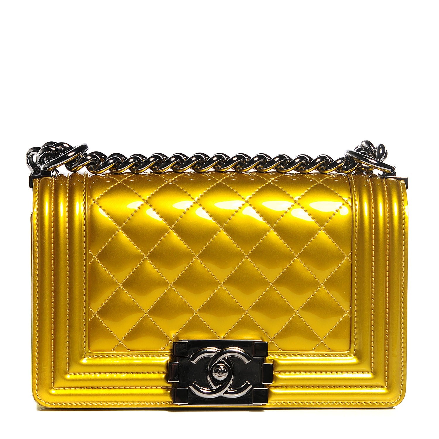 Chanel Metallic Patent Calfskin Quilted Small Boy Flap Gold 1 of 8