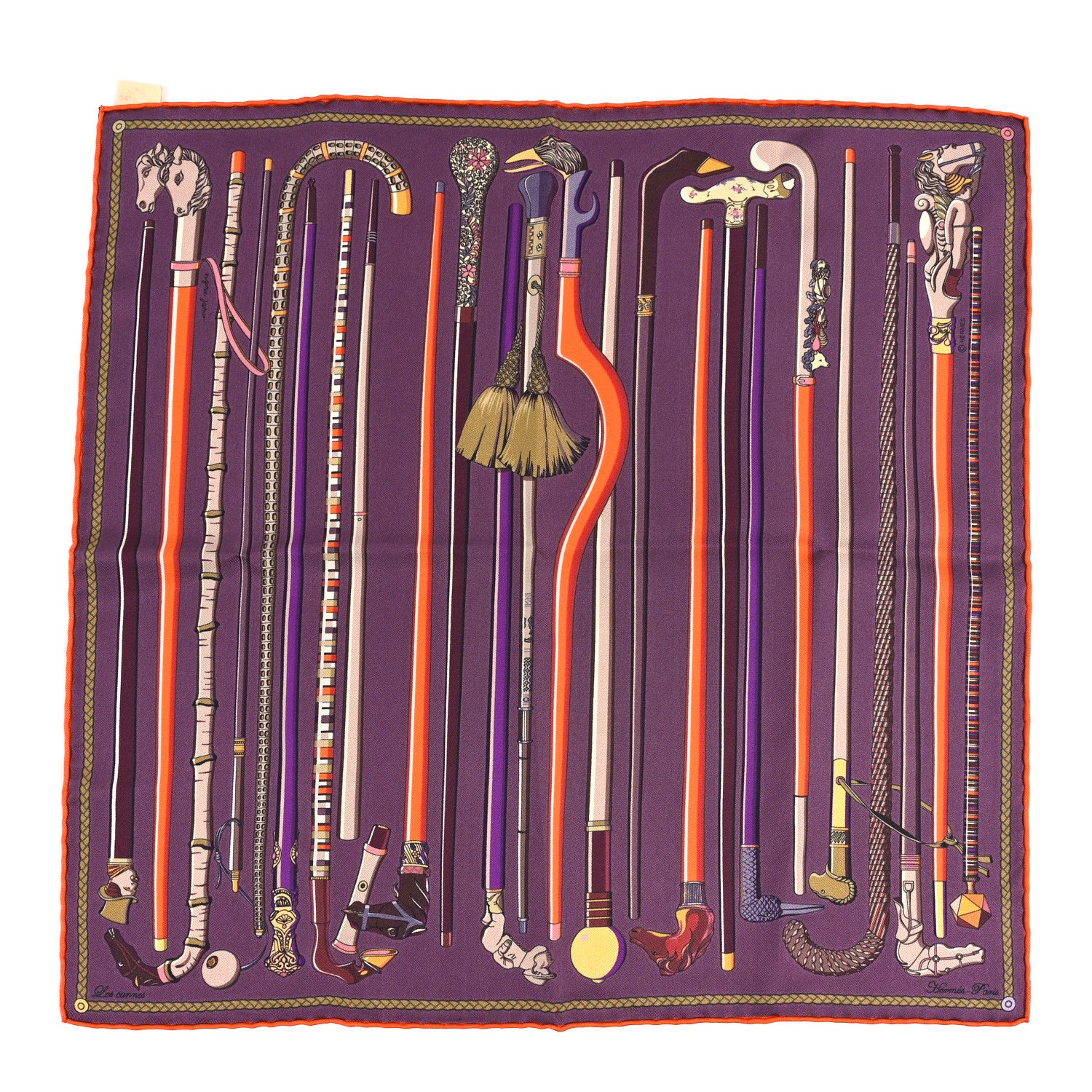 Hermes Silk Les Cannes Scarf 45 Scarf Prune Orange Violet 1 of 4