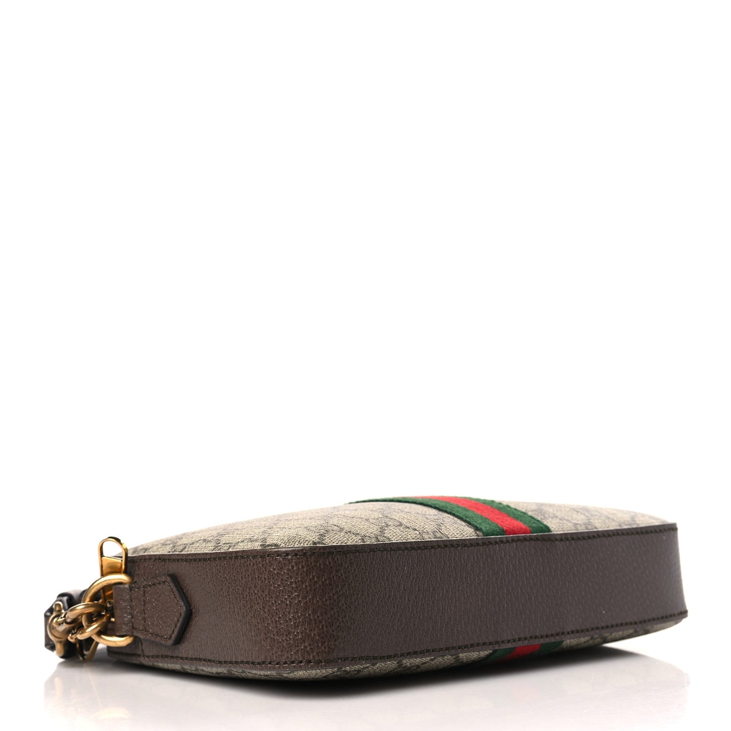 GG Supreme Monogram Textured Dollar Calfskin Web Ophidia Wristlet Shoulder Bag Beige Ebony New Acero