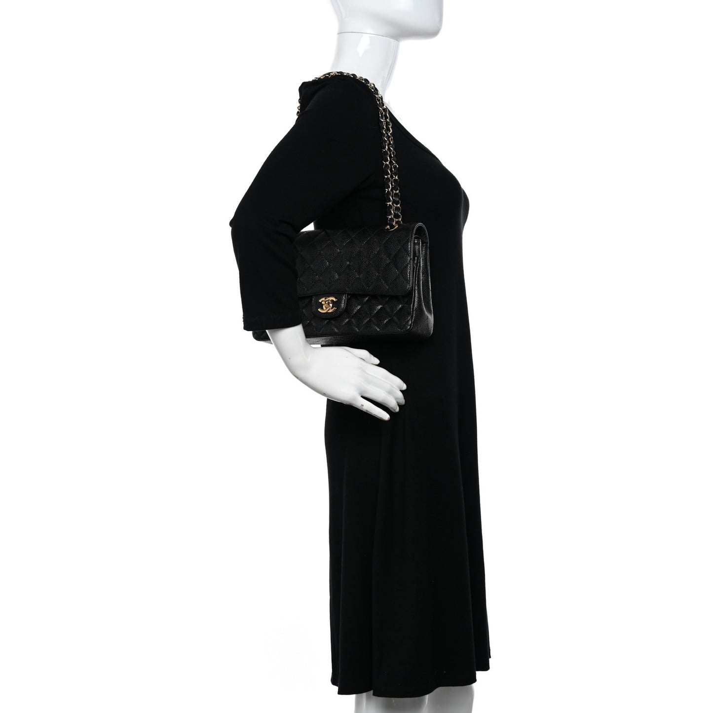 Caviar Quilted Medium Double Flap Black