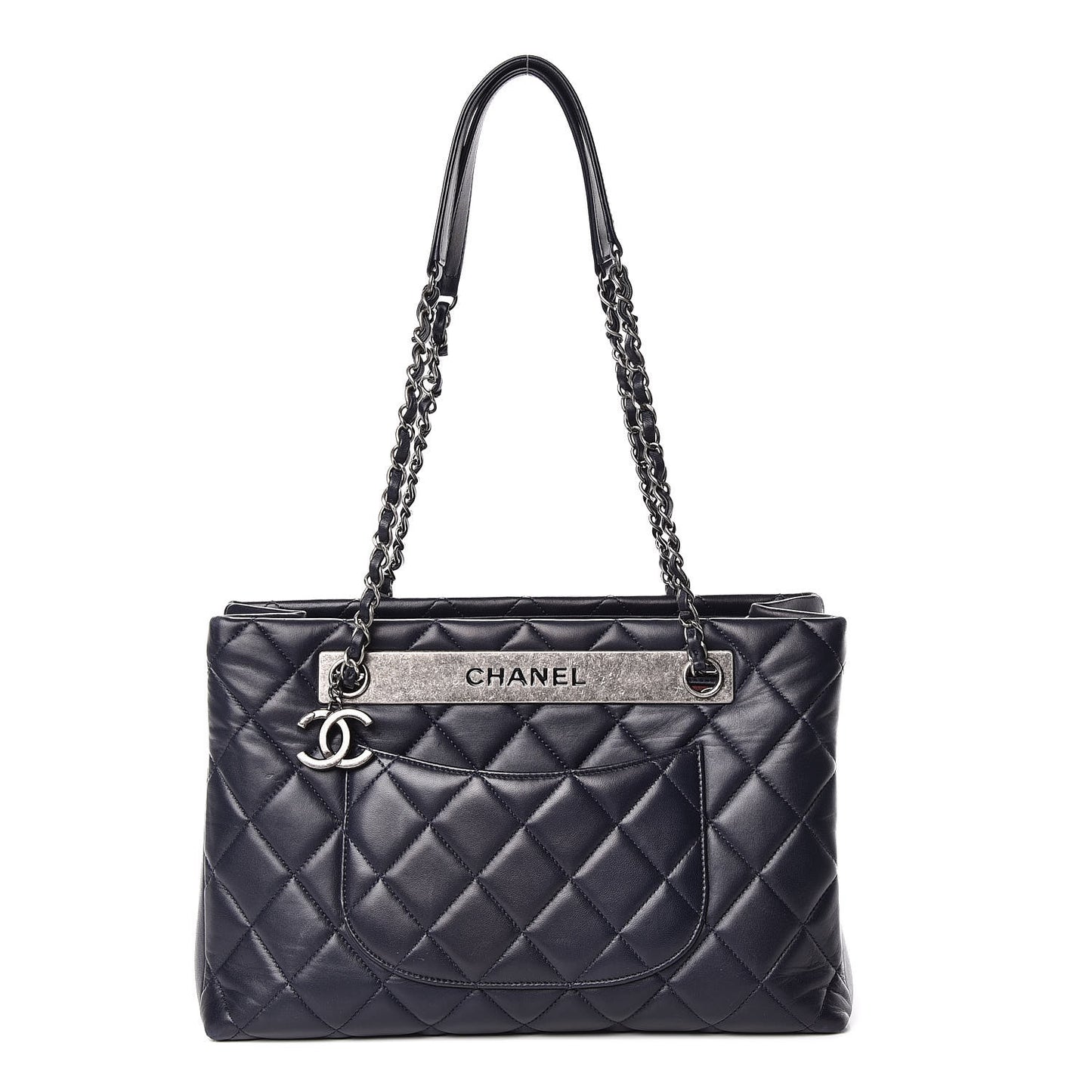 Lambskin Quilted Trendy CC Tote Navy