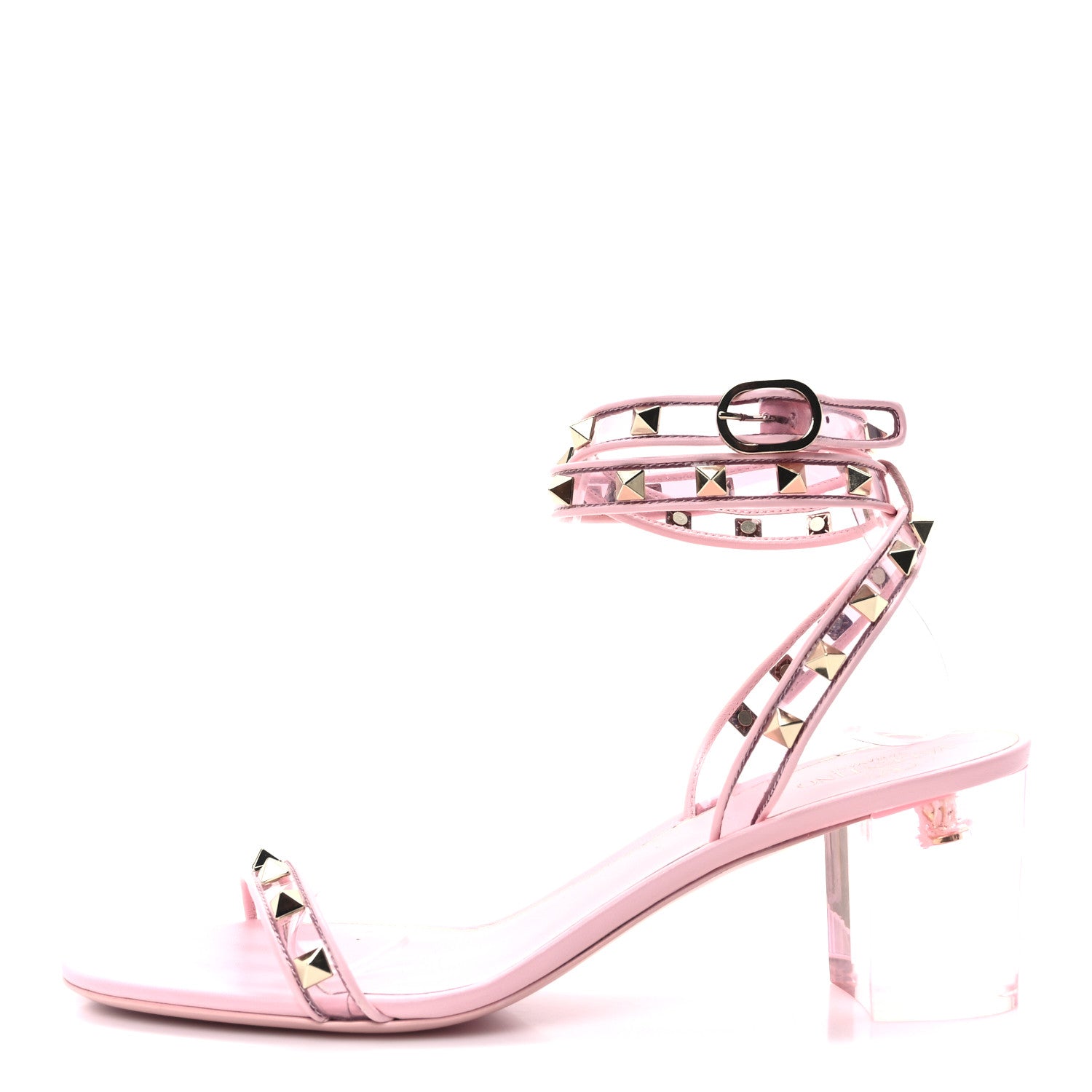 Valentino Garavani Nappa Rockstud PVC Ankle Strap Sandals 40.5 Rose Couture 1 of 8