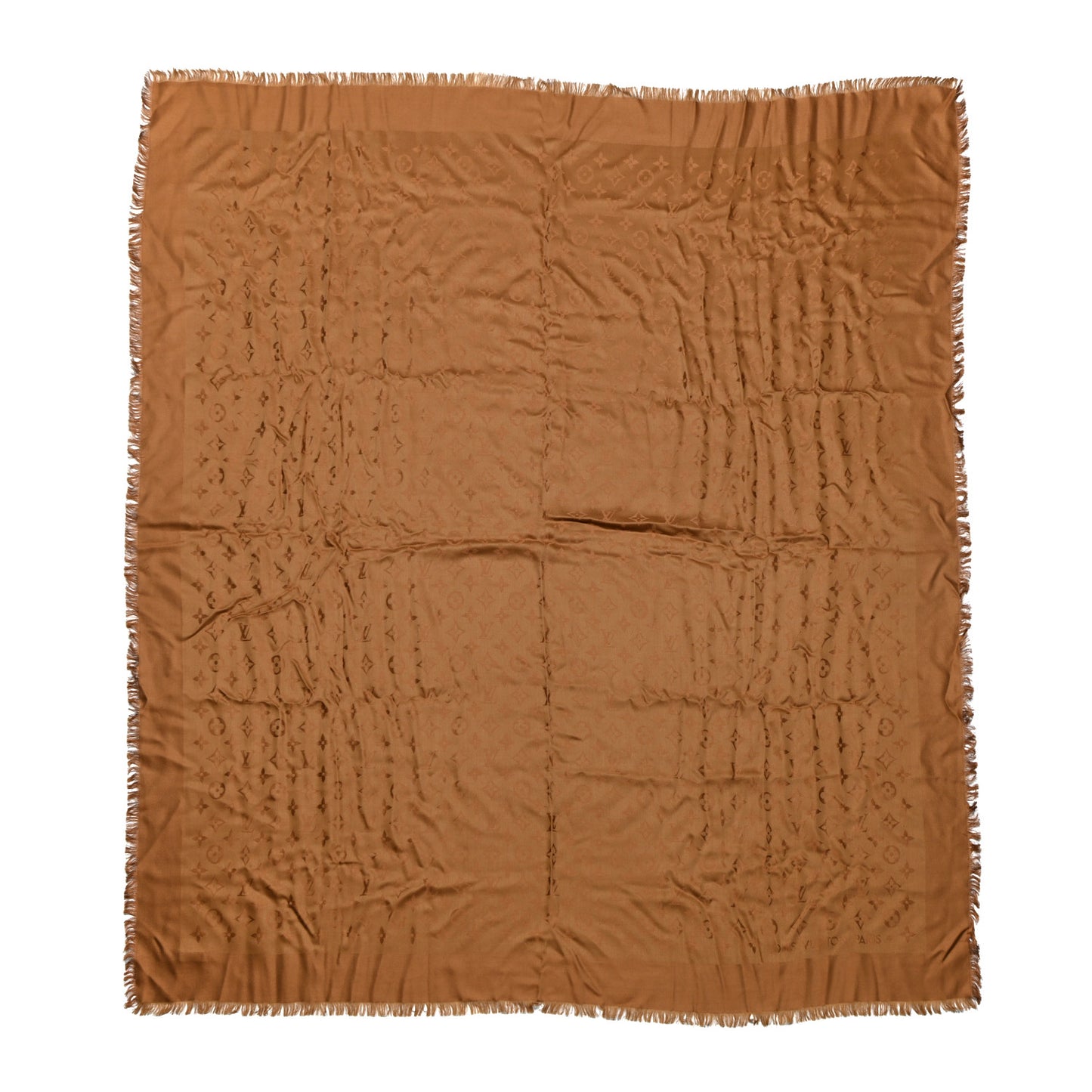Silk Wool Monogram Shawl Cappuccino
