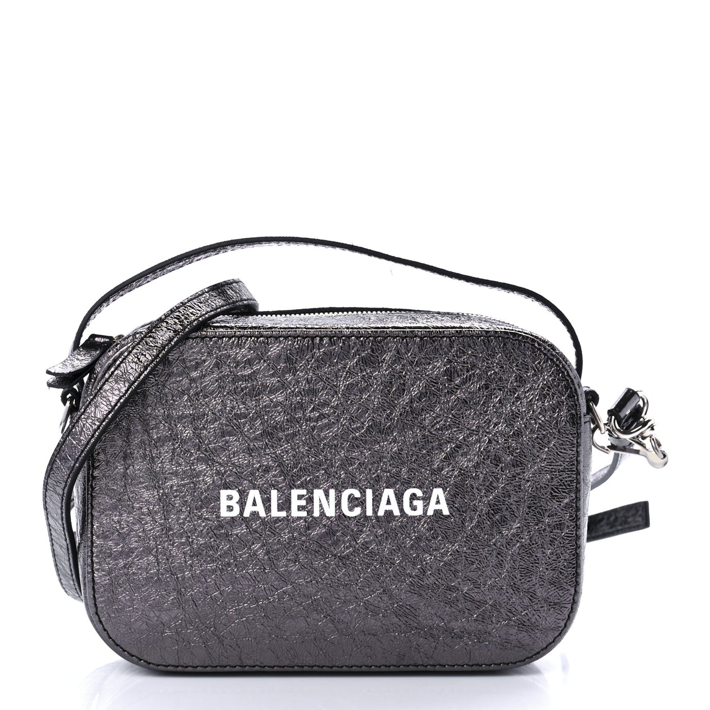 Metallic Textured Calfskin XS Everyday Camera Bag with Handle Black