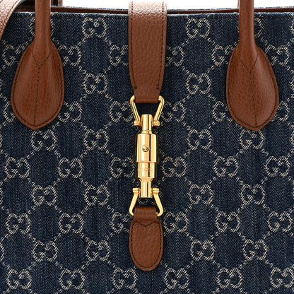 Gucci New Denim GG Monogram Dollar Calfskin Medium Jackie 1961 Tote Blue Tea Cuir Epilog 8 of 11