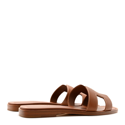 Hermes Box Calfskin Oran Sandals 35.5 Gold 4 of 10
