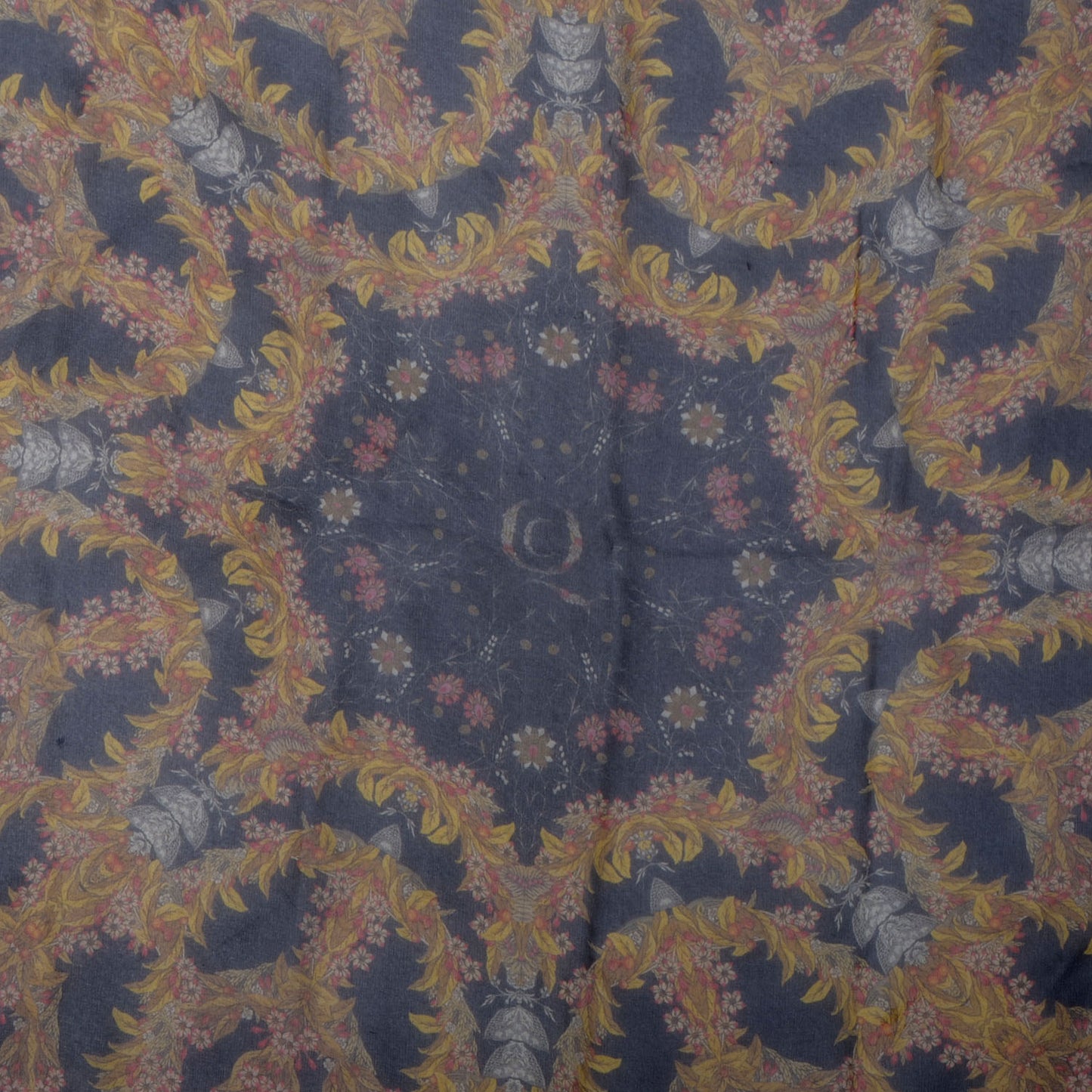 Silk Floral Fashion Scarf Navy
