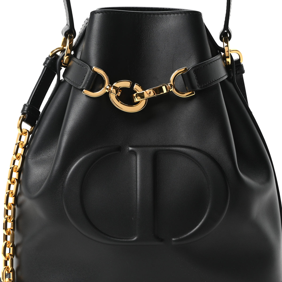 Christian Dior Calfskin CD Embossed Medium C'est Chain Bucket Bag Black 7 of 9