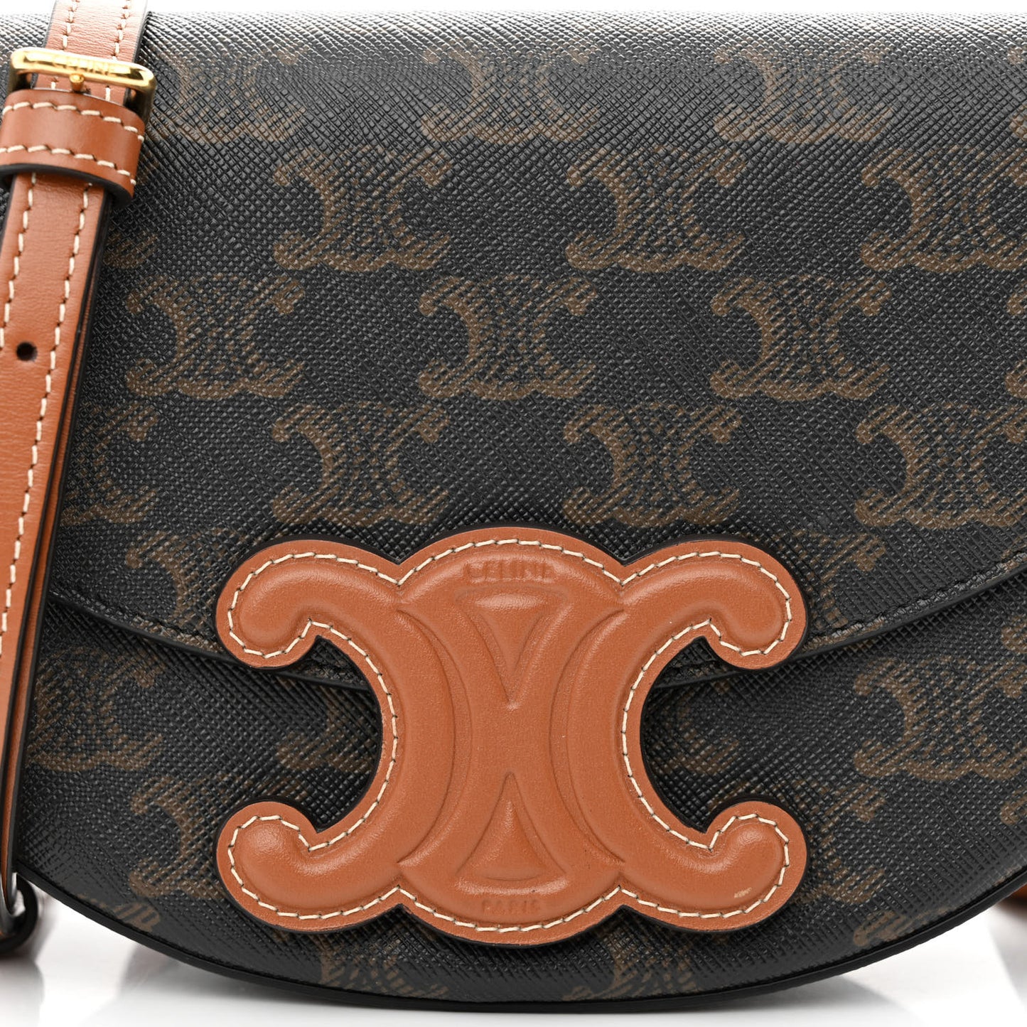 Calfskin Triomphe Canvas Besace Tan