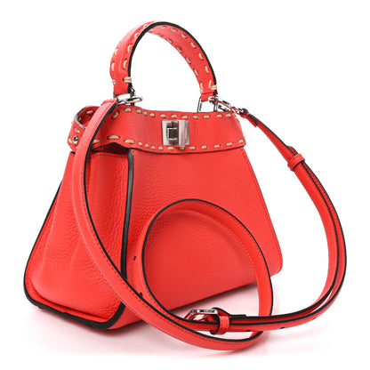 Fendi Vitello Granato Camoscio Selleria Macro Stitchings Mini Peekaboo Iconic Satchel Tullipano 3 of 10