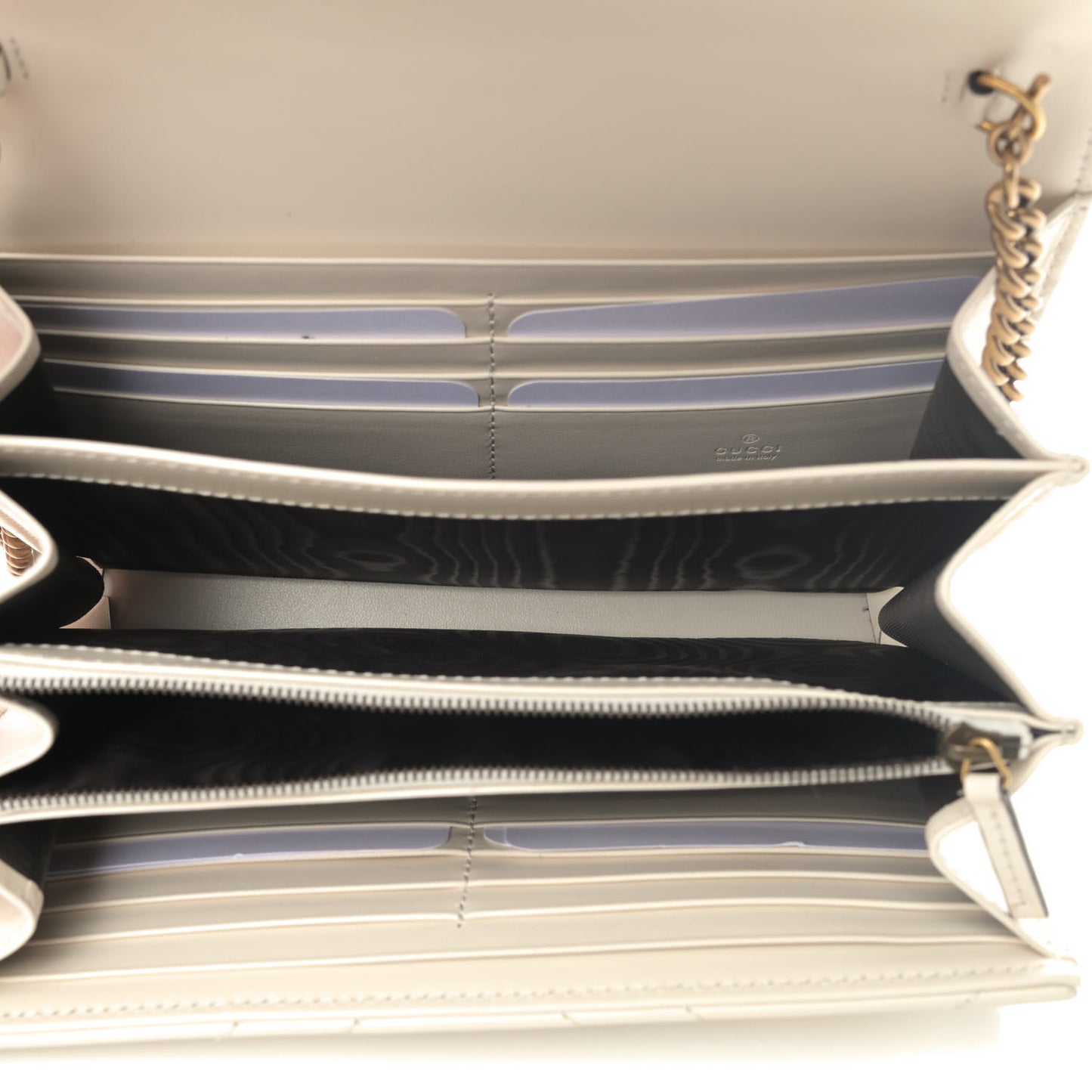 Calfskin Matelasse GG Marmont Chain Wallet Mystic White