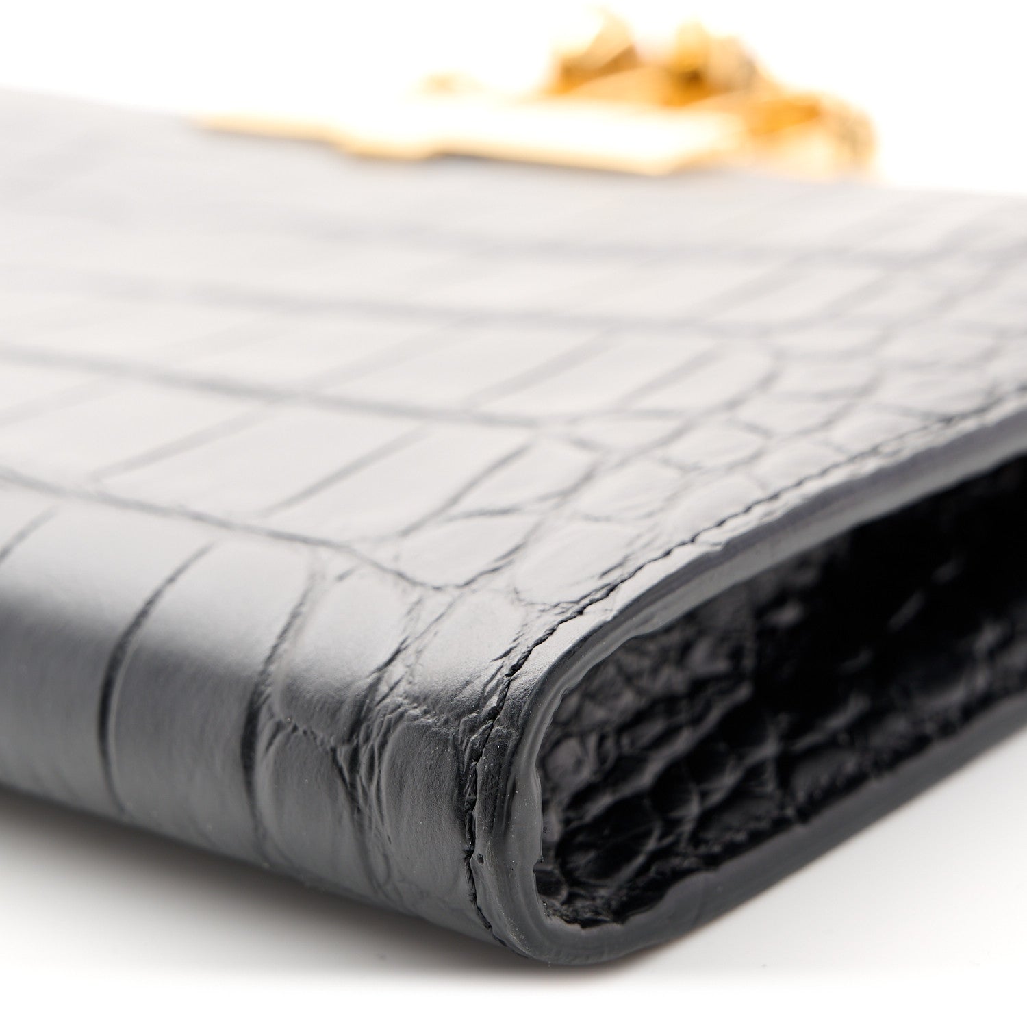 Alexander McQueen Calfskin Crocodile Embossed Knuckle Flat Clutch Black Gold 10 of 10
