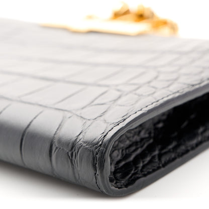 Alexander McQueen Calfskin Crocodile Embossed Knuckle Flat Clutch Black Gold 10 of 10