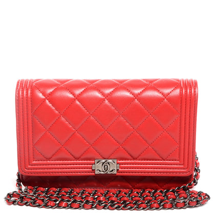 Chanel Lambskin Quilted Boy Wallet On Chain WOC Red 1 of 8