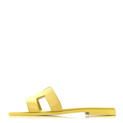 Hermes Box Calfskin Oran Sandals 36.5 Jaune Citron 1 of 10