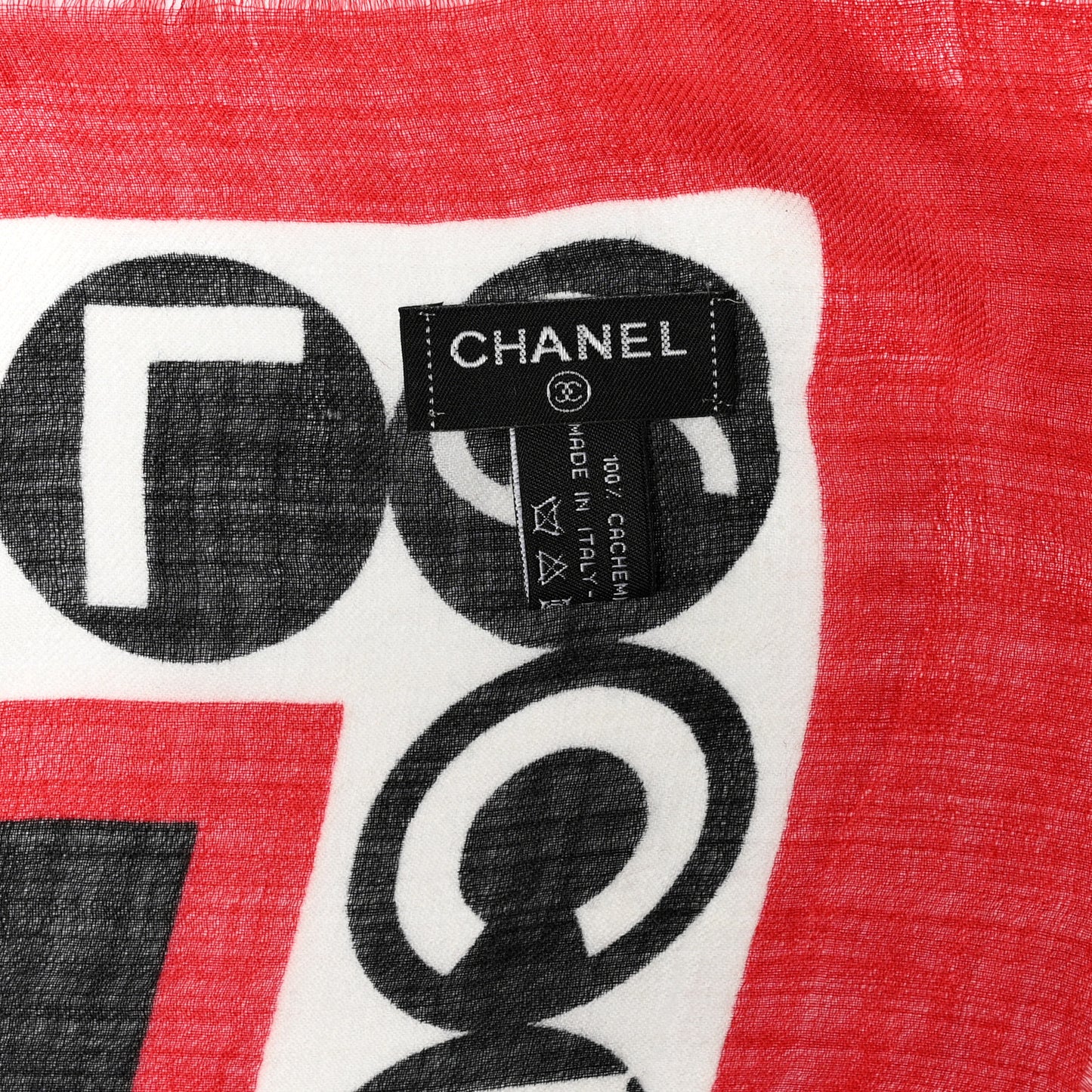 Cashmere Silk CC Logo Fringe Scarf White Black Red