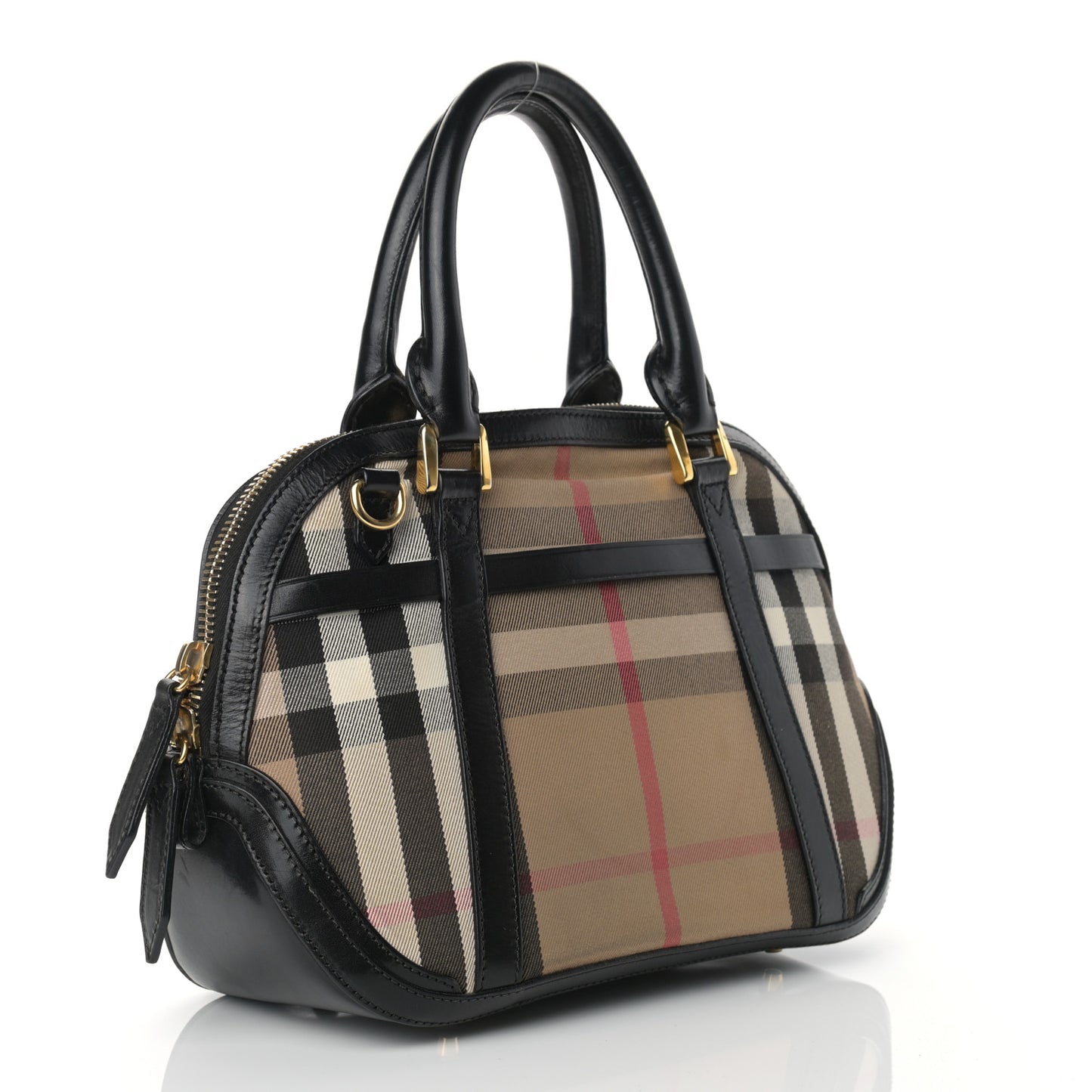 Bridle Calfskin House Check Small Orchard Bowling Bag Black