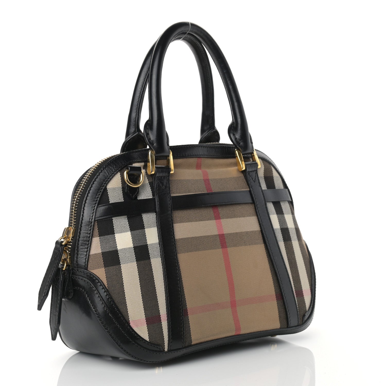Burberry Bridle Calfskin House Check Small Orchard Bowling Bag Black 3 of 11