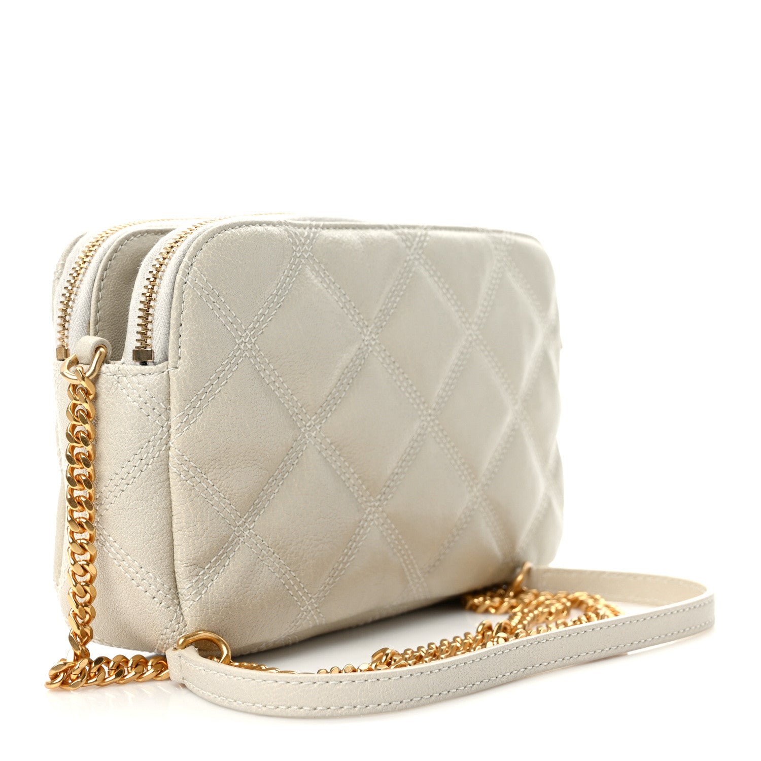 Saint Laurent Grained Lambskin Quilted Mini Becky Double Zip Bag Vintage White 3 of 9