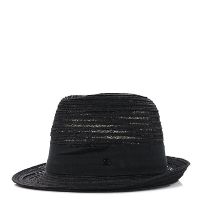 Chanel Straw CC Fedora Hat M Black 1 of 7