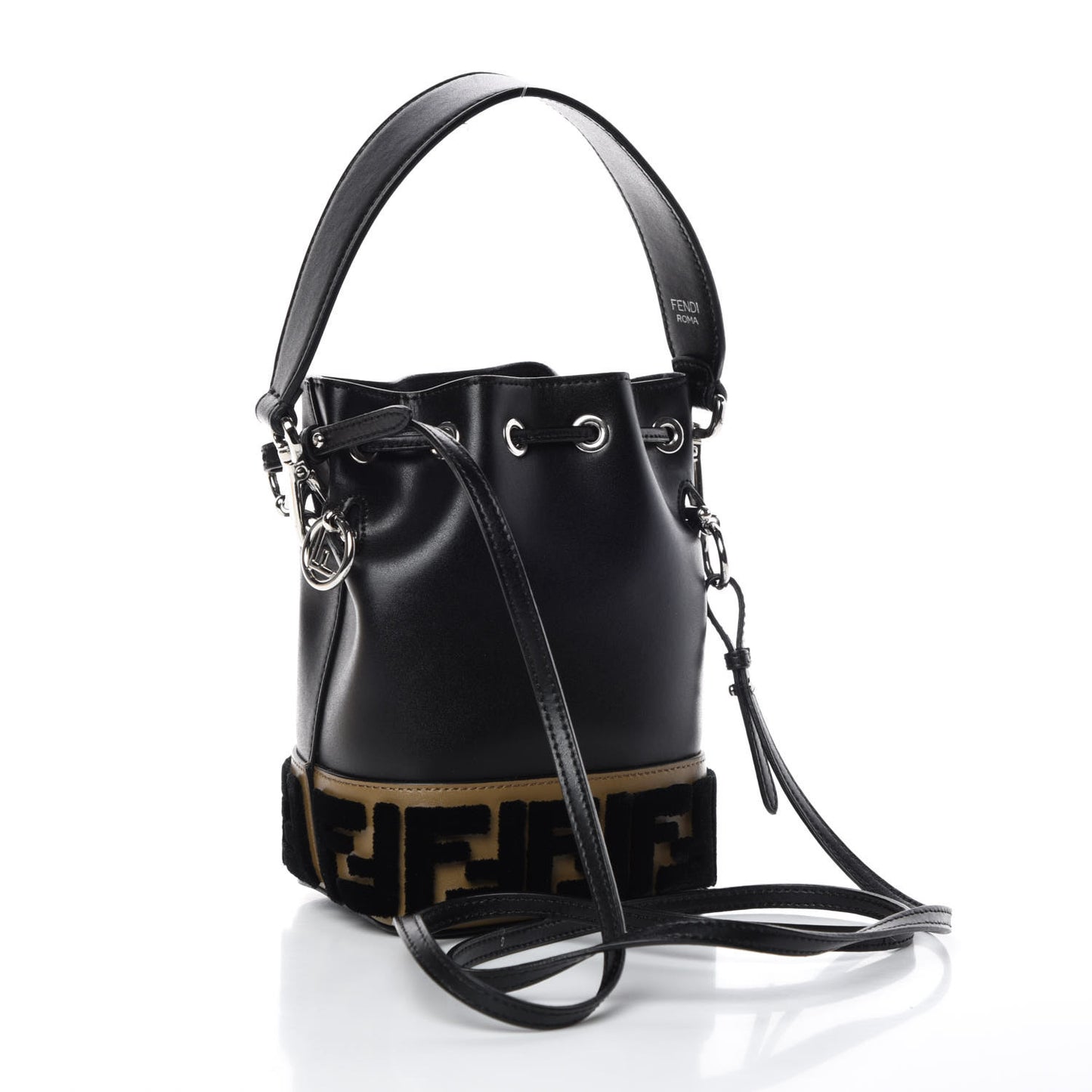 Vitello Liberty Velvet F is Fendi FF Bi-Color Mini Mon Tresor Bucket Bag Black Fango