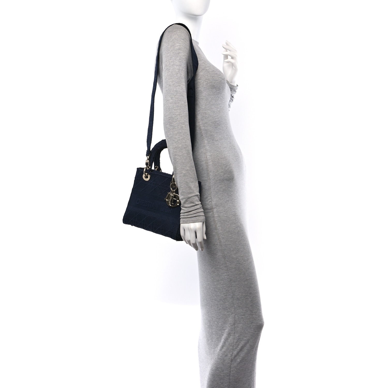 Christian Dior Canvas Embroidered Cannage Medium Lady D-Lite Navy 2 of 13
