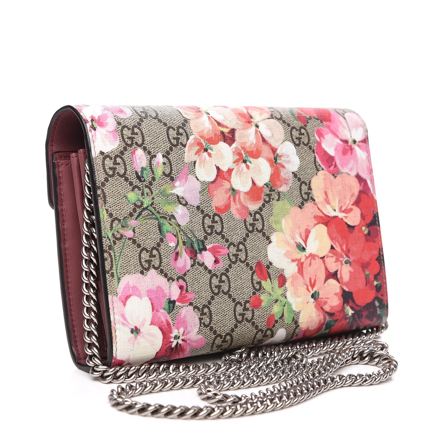 GG Supreme Monogram Blooms Mini Dionysus Chain Wallet Beige Multicolor Dry Rose