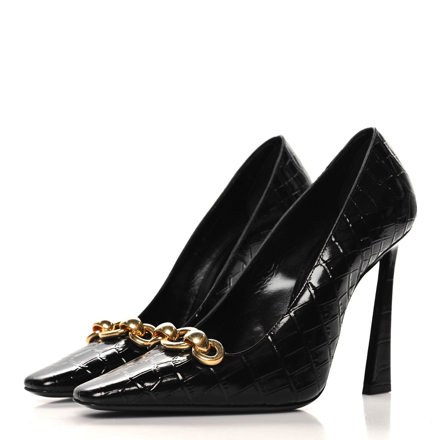 Calfskin Crocodile Embossed Silvana Pumps 38 Black