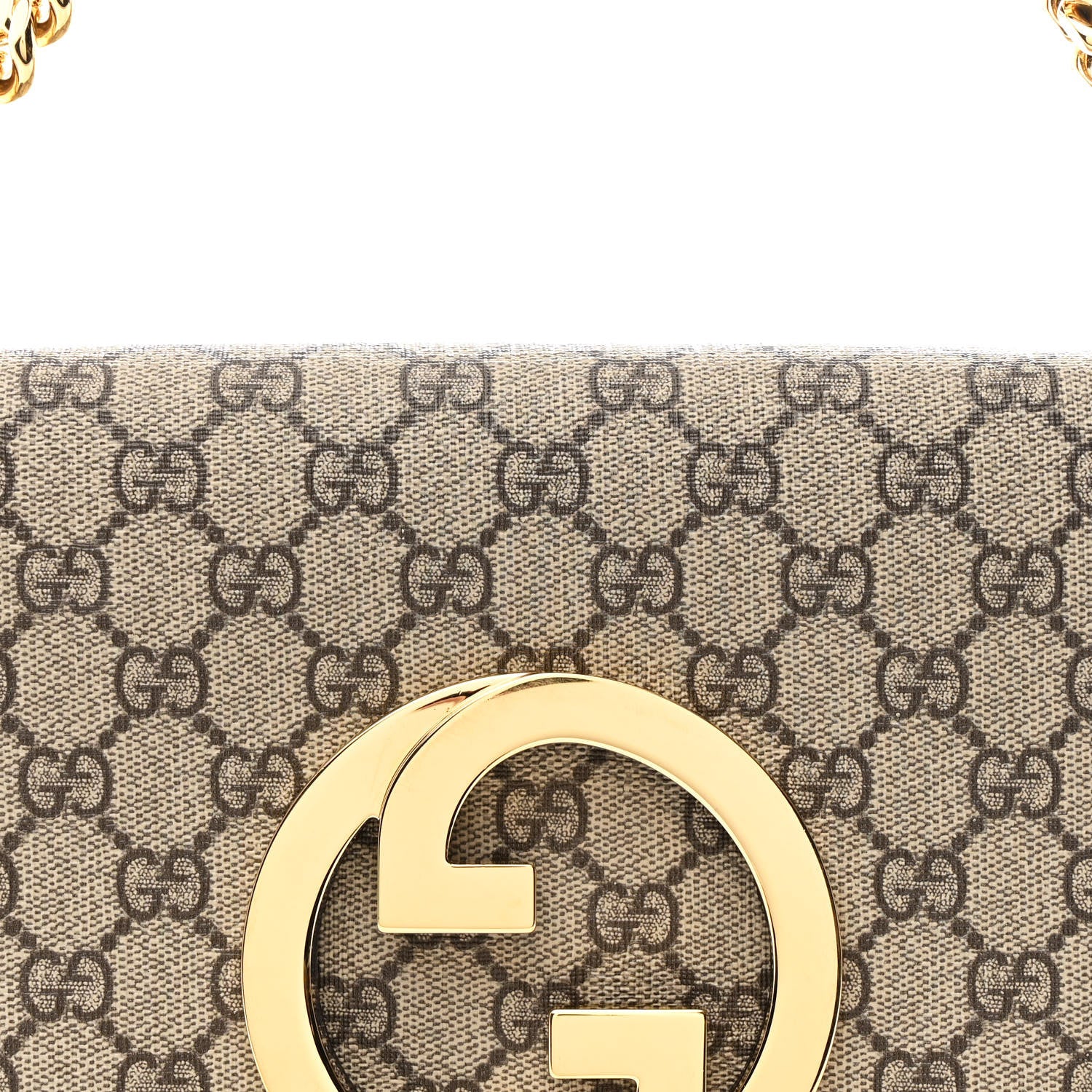 Gucci GG Supreme Monogram Textured Dollar Calfskin Blondie Chain Shoulder Flap Bag Beige Ebony New Acero 8 of 10