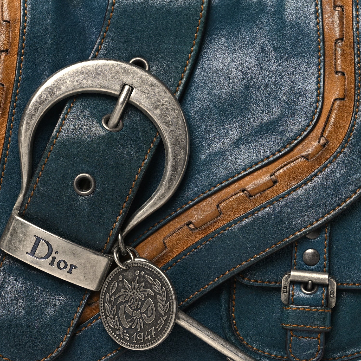 Christian Dior Calfskin Mini Gaucho Crossbody Bag Blue 8 of 14
