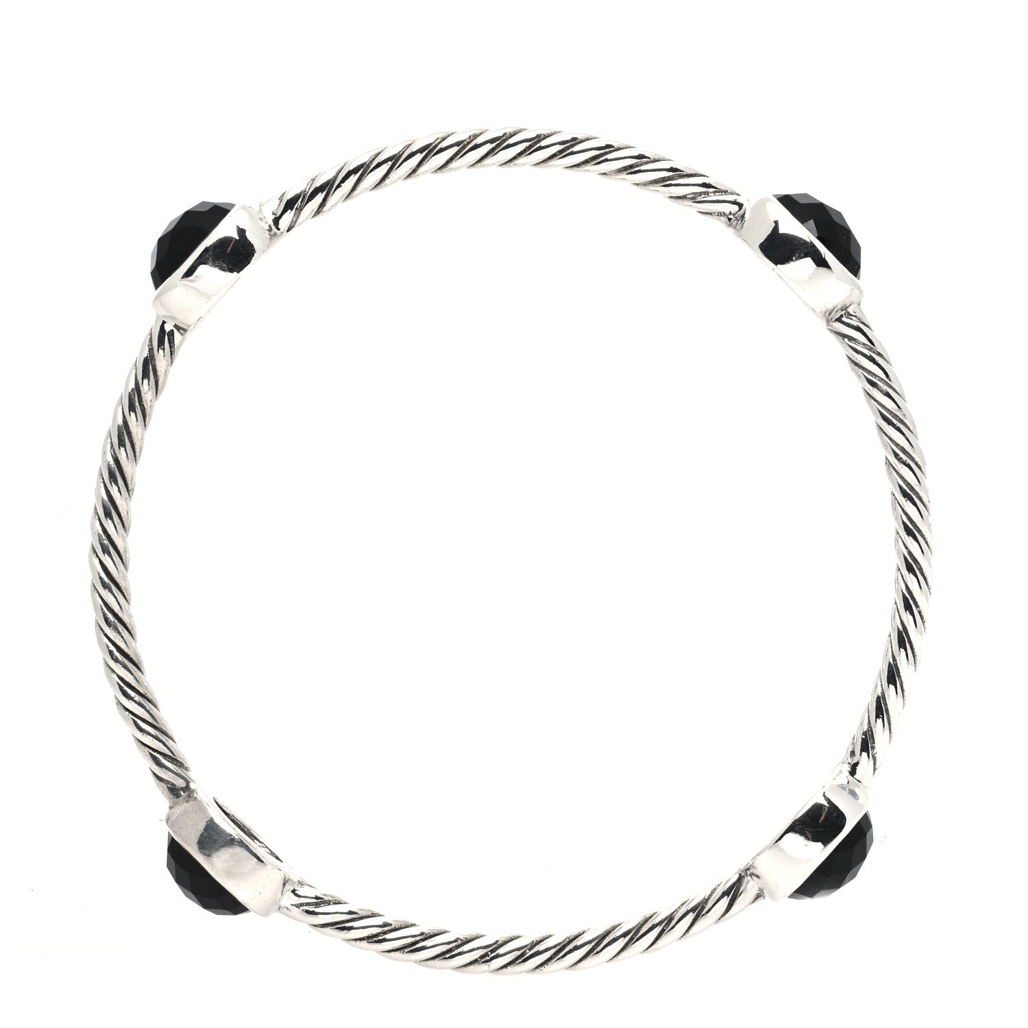 David Yurman Sterling Silver Black Onyx 3mm Color Classics Four Station Bangle Bracelet 3 of 5