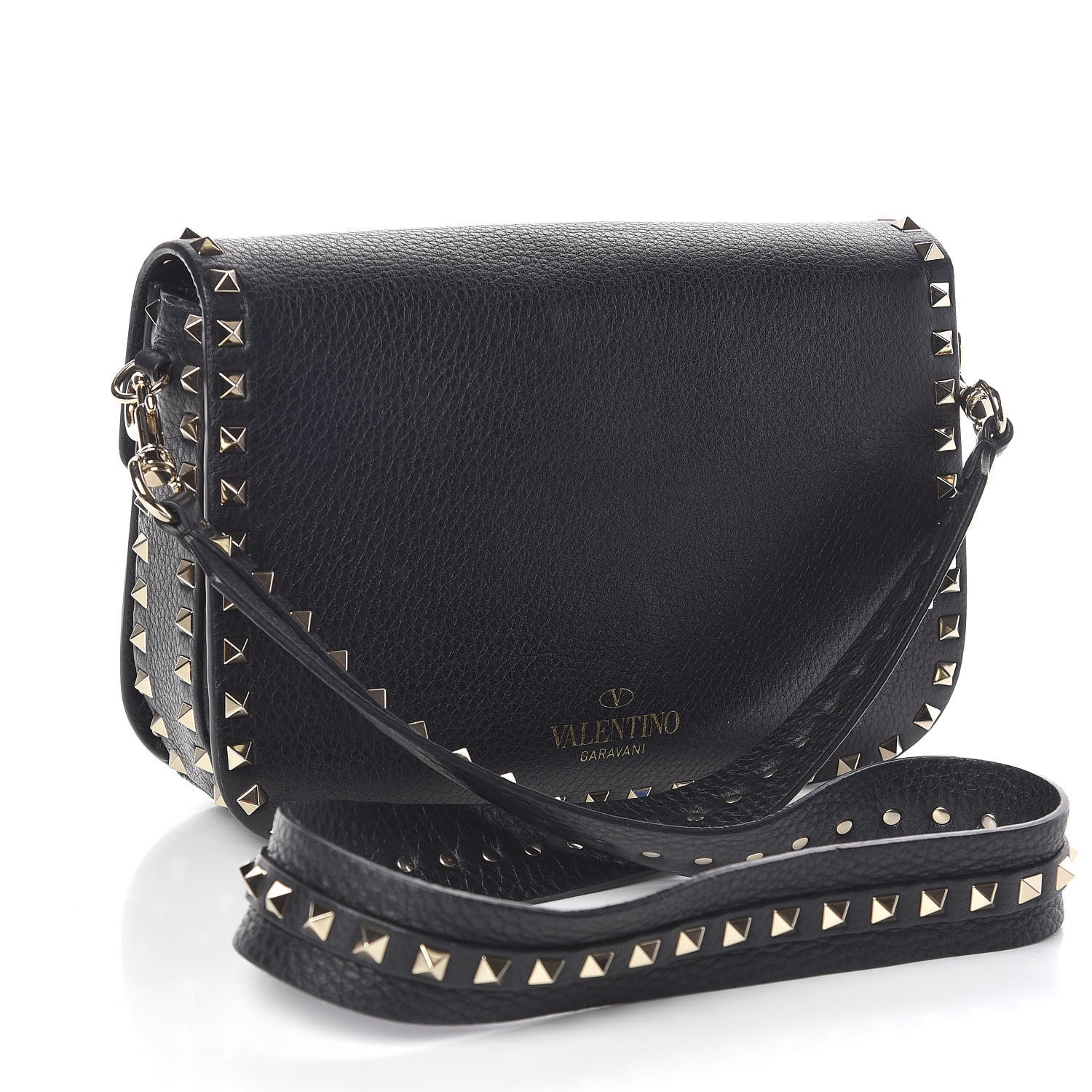 Valentino Garavani Pebbled Calfskin Medium Rockstud Flap Saddle Bag Black 3 of 14