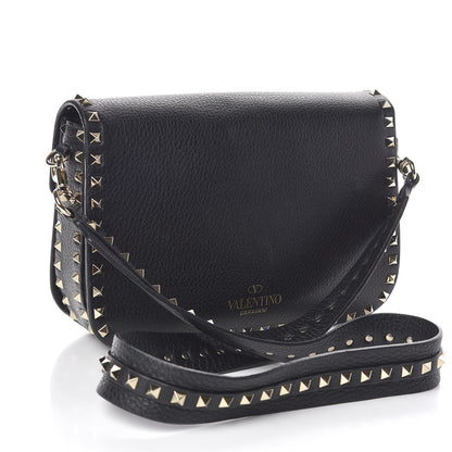 Valentino Garavani Pebbled Calfskin Medium Rockstud Flap Saddle Bag Black 3 of 14