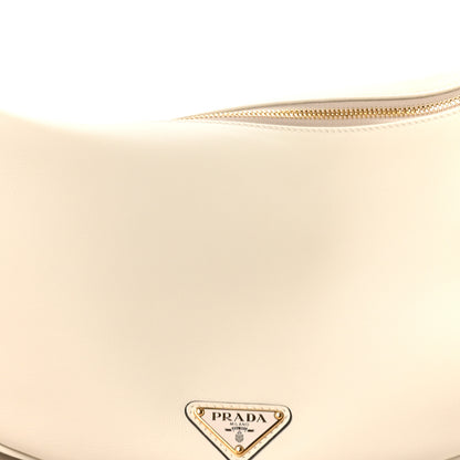 Prada Soft Grain Calfskin Large Demi-Lune Shoulder Bag White 7 of 9