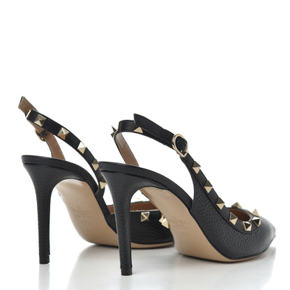 Valentino Garavani Pebbled Calfskin Rockstud Half d'Orsay Slingback 85mm Pumps 37.5 Black 4 of 12