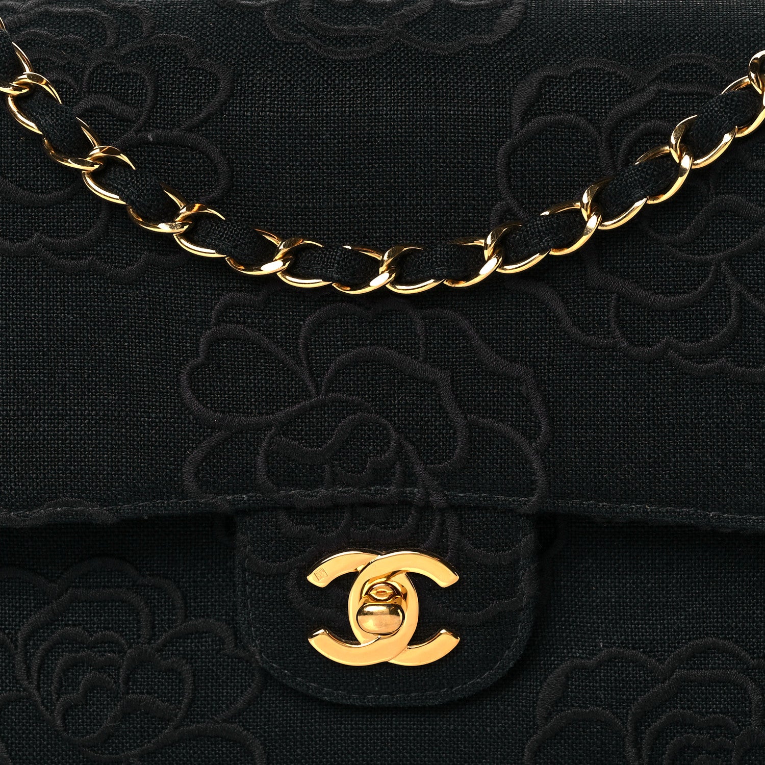 Chanel Canvas Camellia Embroidered Medium Double Flap Black 8 of 10