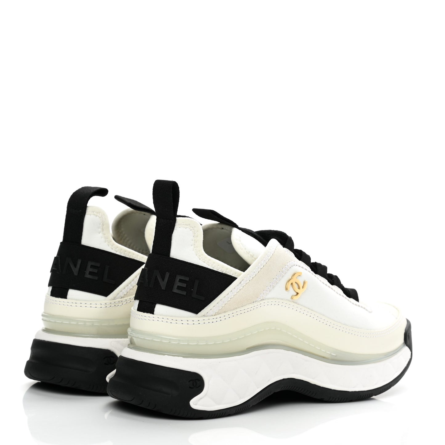 Velvet Calfskin Mixed Fibers CC Sneakers 35 Ivory Black