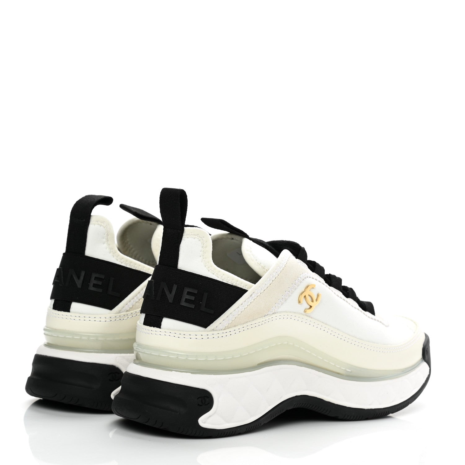 Chanel Velvet Calfskin Mixed Fibers CC Sneakers 35 Ivory Black 4 of 9