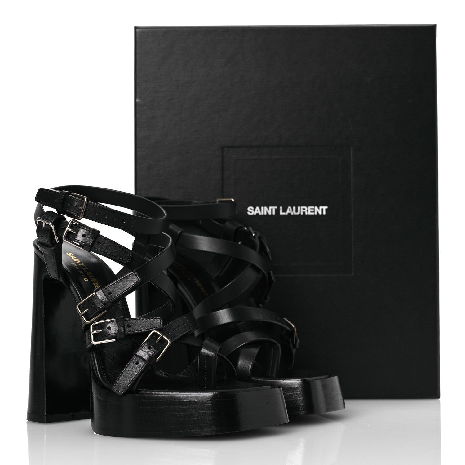 Saint Laurent Calfskin Platz Platform Sandals 37.5 Black 13 of 13