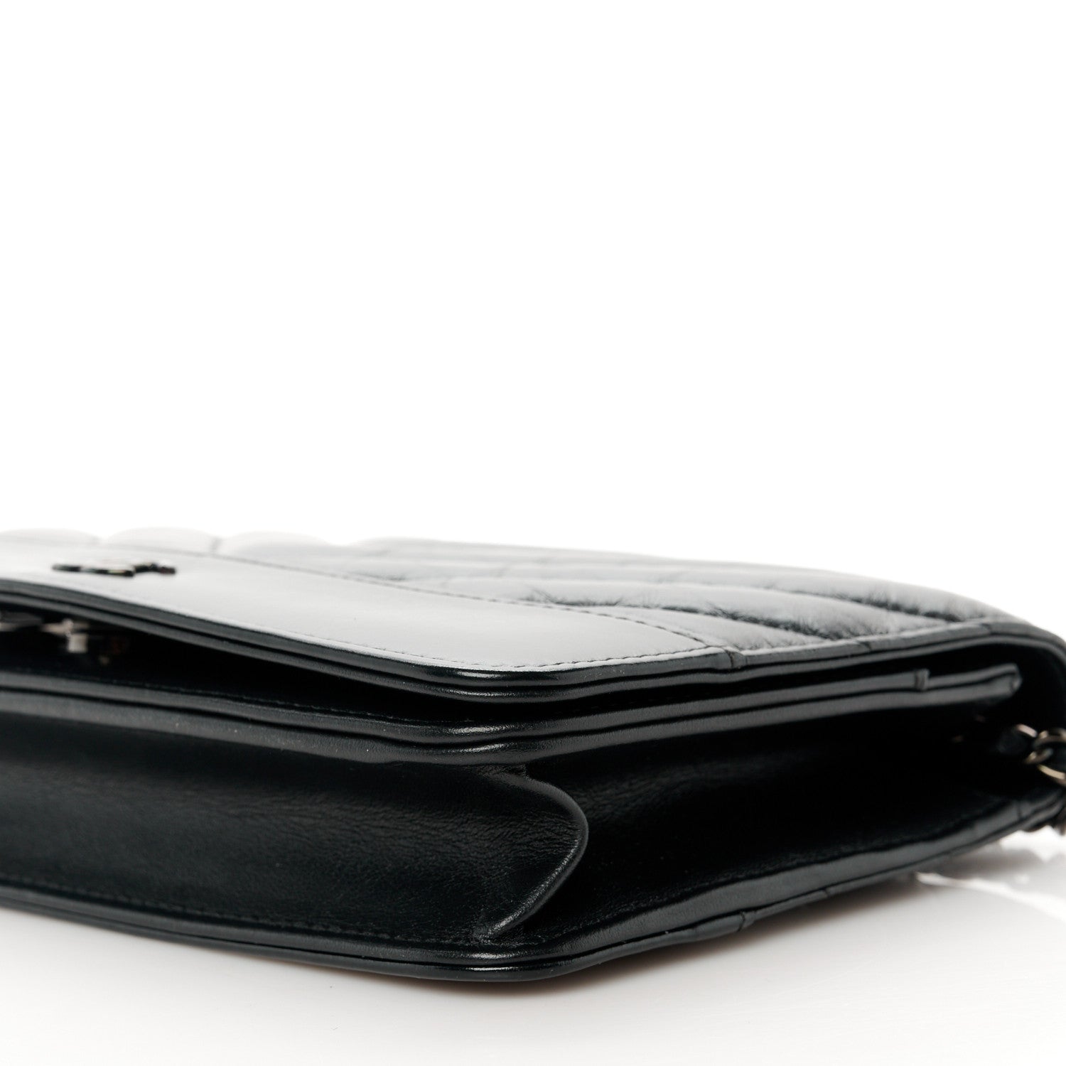 Chanel Aged Calfskin Chevron Quilted Gabrielle Wallet On Chain WOC Black 11 of 11