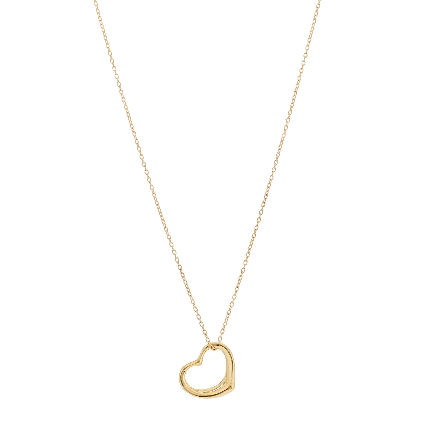 Tiffany 18K Yellow Gold 14mm Elsa Peretti Open Heart Pendant Necklace 1 of 6