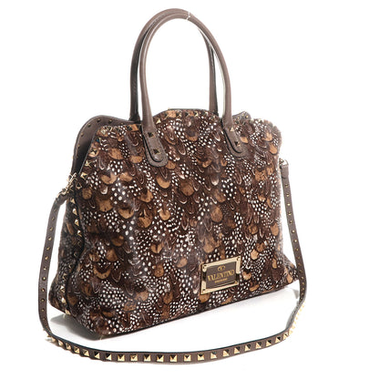 Valentino Garavani Calf Hair Feather Rockstud Dome Satchel 3 of 7