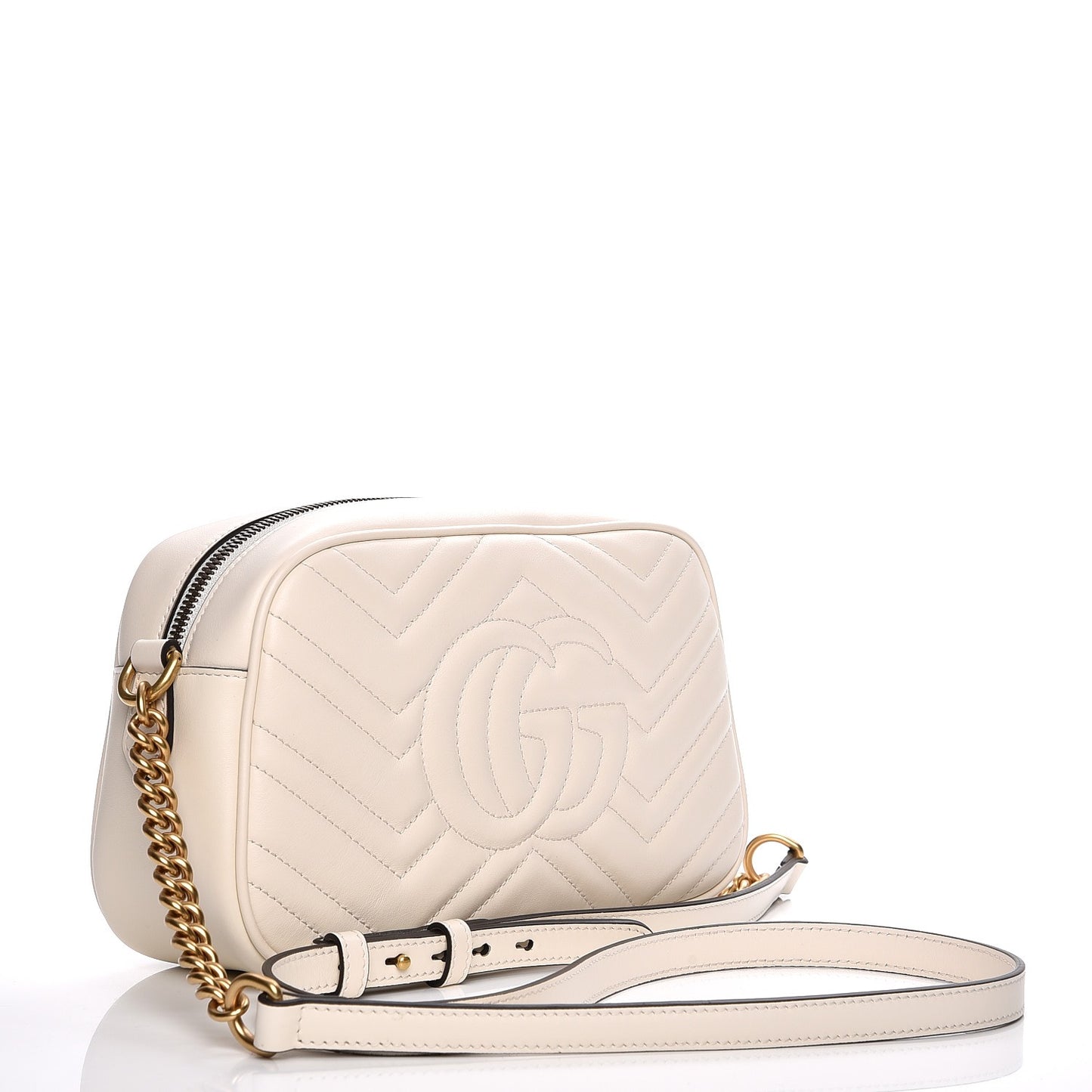 Calfskin Matelasse Small GG Marmont Chain Shoulder Bag White