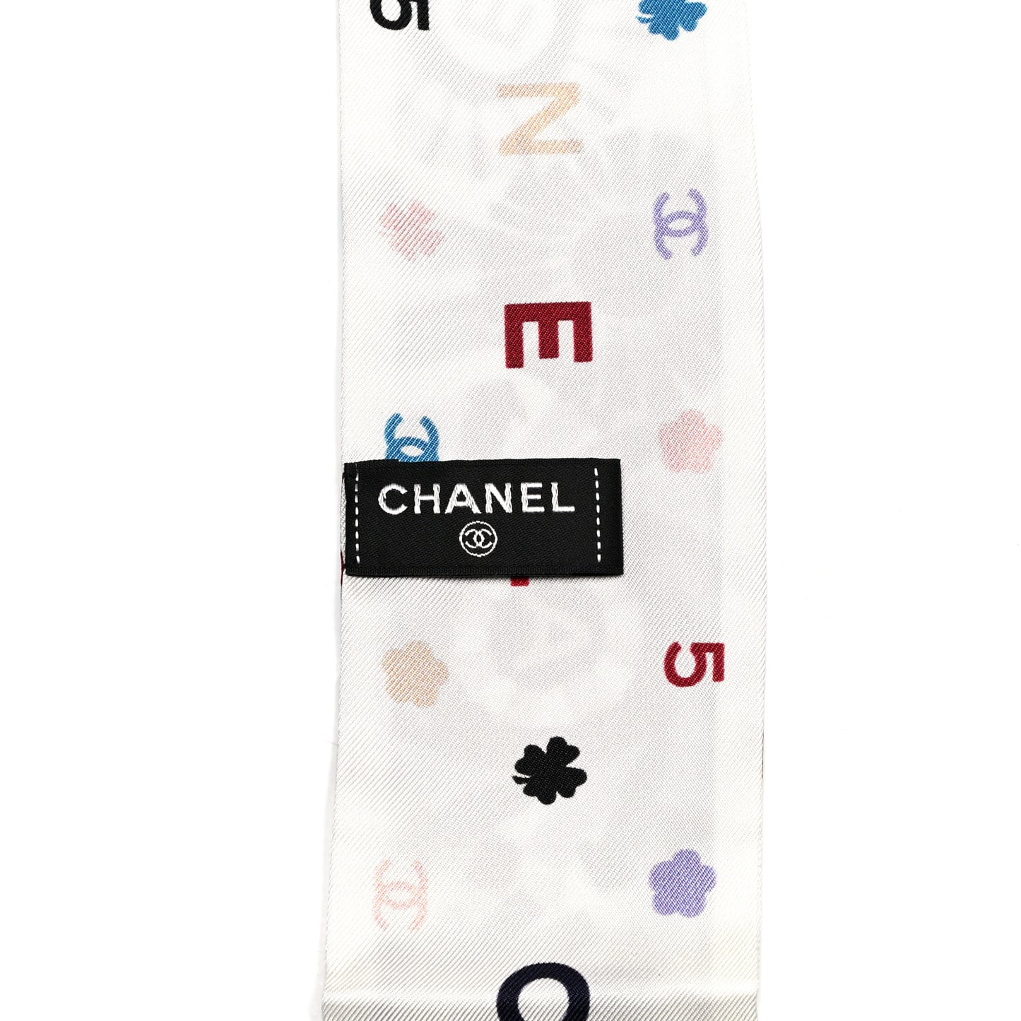 Silk CC Slim Bandeau Scarf White Multicolor
