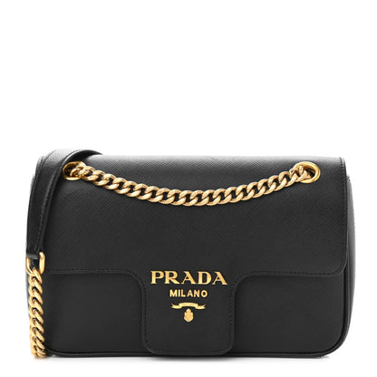 Prada Saffiano Flap Shoulder Bag Black 1 of 10