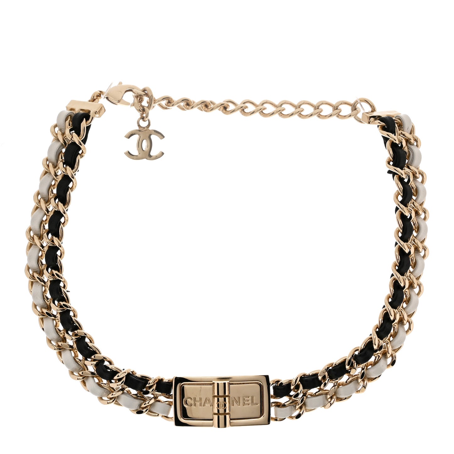 Metal Lambskin Reissue Lock Choker Necklace Black White Gold