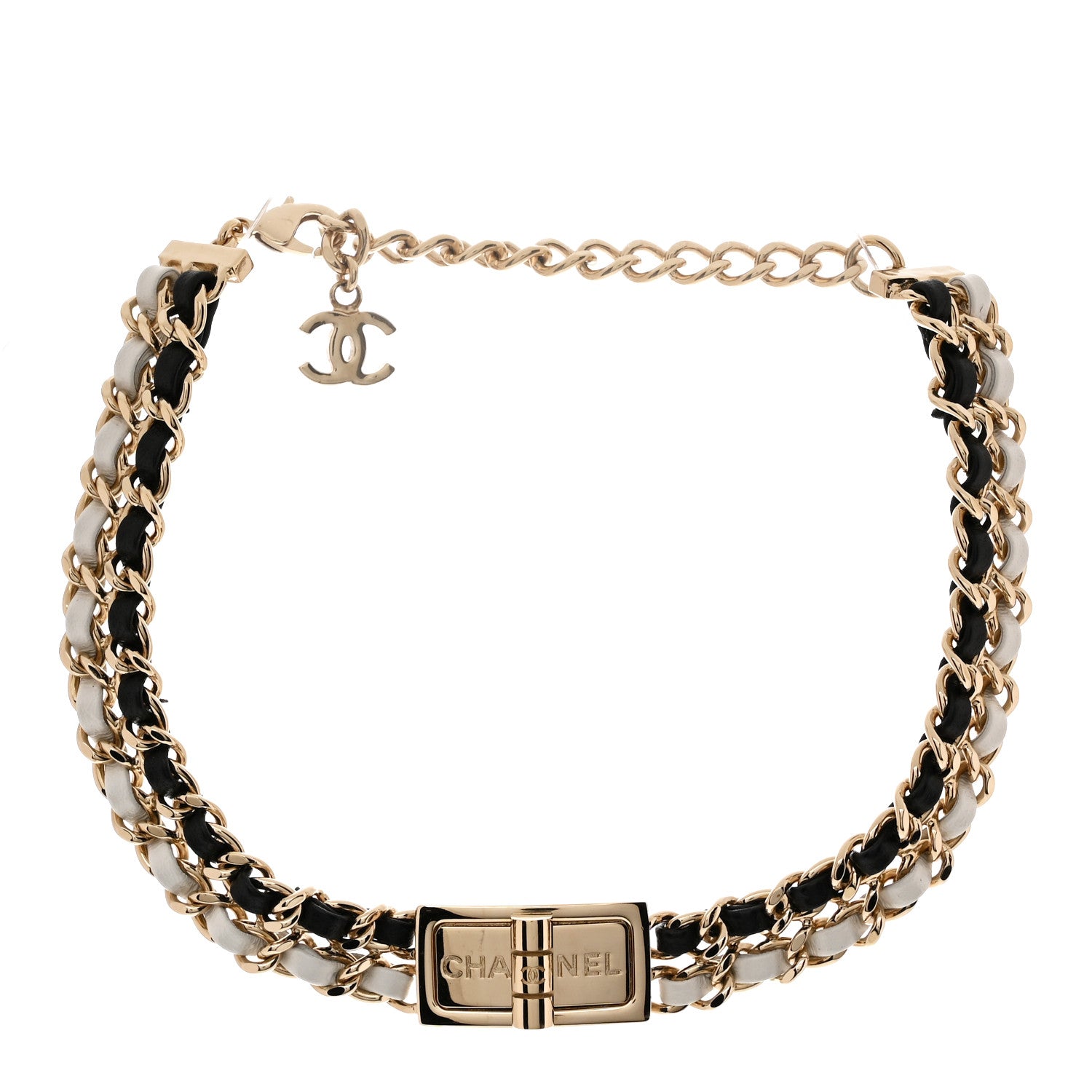 Chanel Metal Lambskin Reissue Lock Choker Necklace Black White Gold 3 of 6