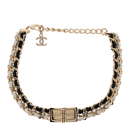 Chanel Metal Lambskin Reissue Lock Choker Necklace Black White Gold 3 of 6