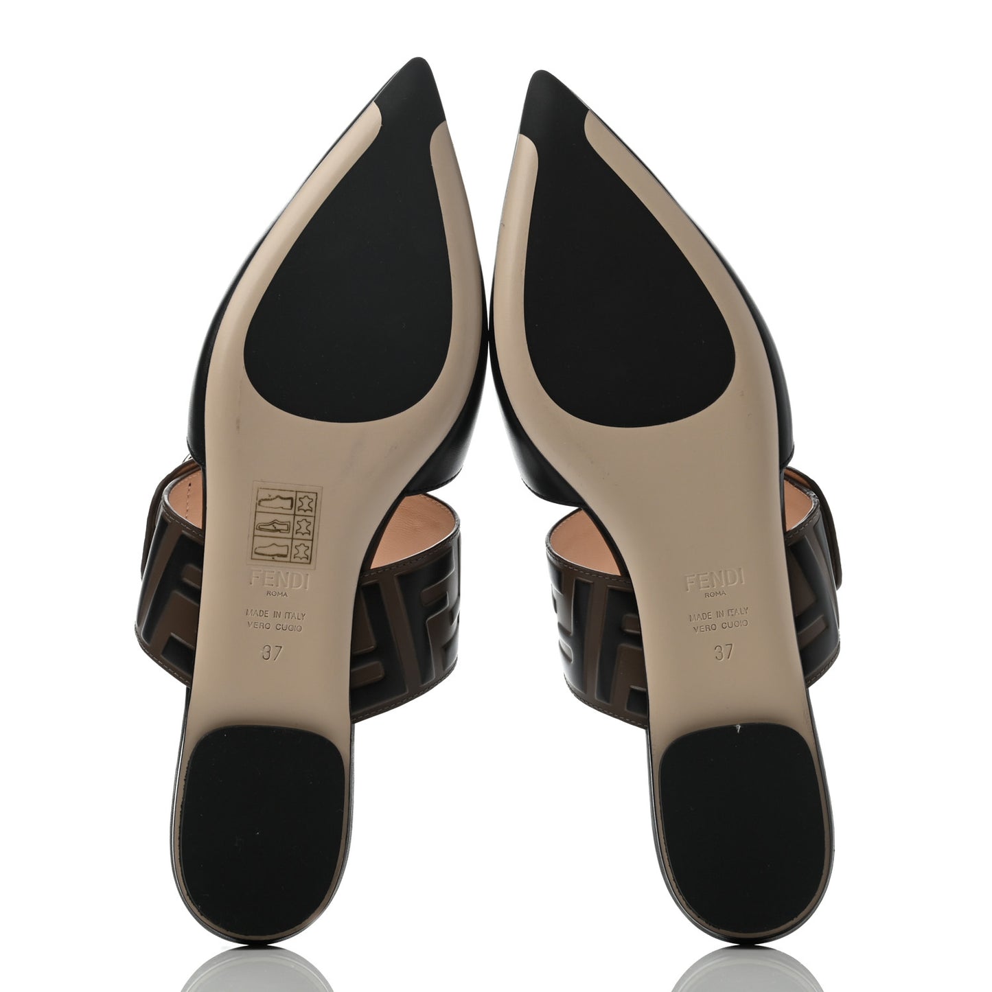 Vitello FF Embossed Buckle Flat Mules 37 Maya Black