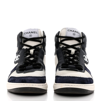 Chanel Suede Fabric Grained Calfskin Womens CC High Top Sneakers 39 White Navy 2 of 15